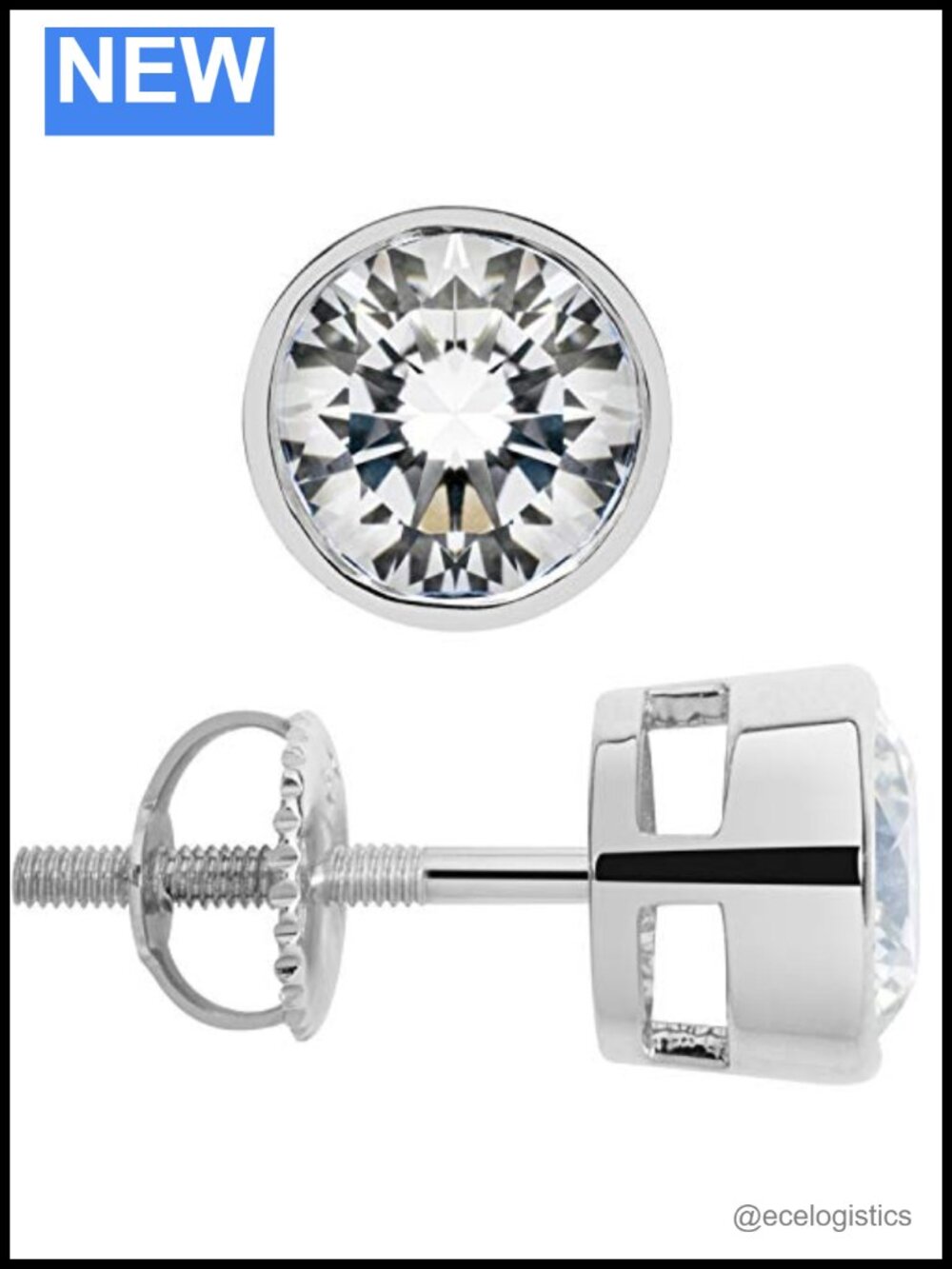 14K Solid White Gold CZ Stud Earrings 2.0 CTW Screw Back
